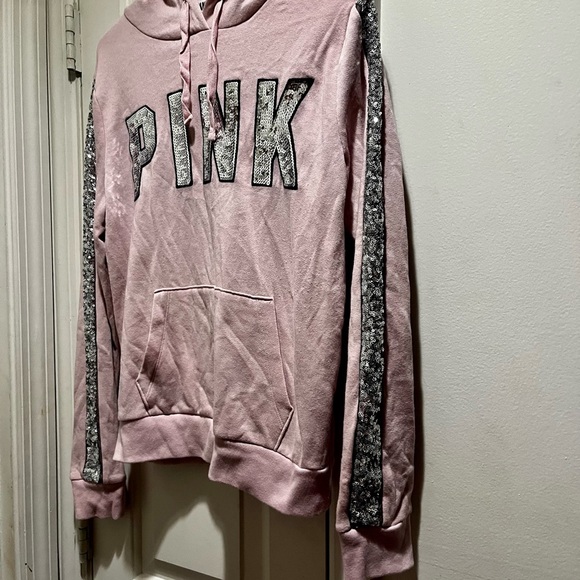 PINK VS sweatshirt with hoodie with sequins in front and on the sleeves - Picture 10 of 16